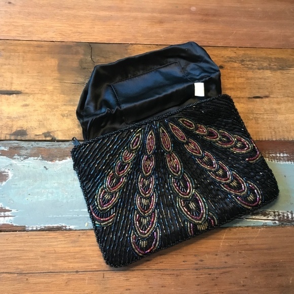 Vintage Beaded Peacock Clutch Formal Black/pink/gold - Picture 9 of 9